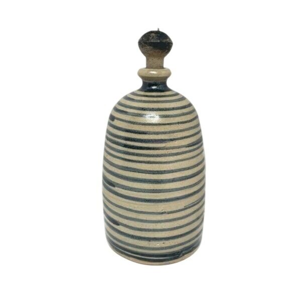 Handcrafted Ceramic Striped Bottle With Stopper decorative pretty artisan - Picture 1 of 5